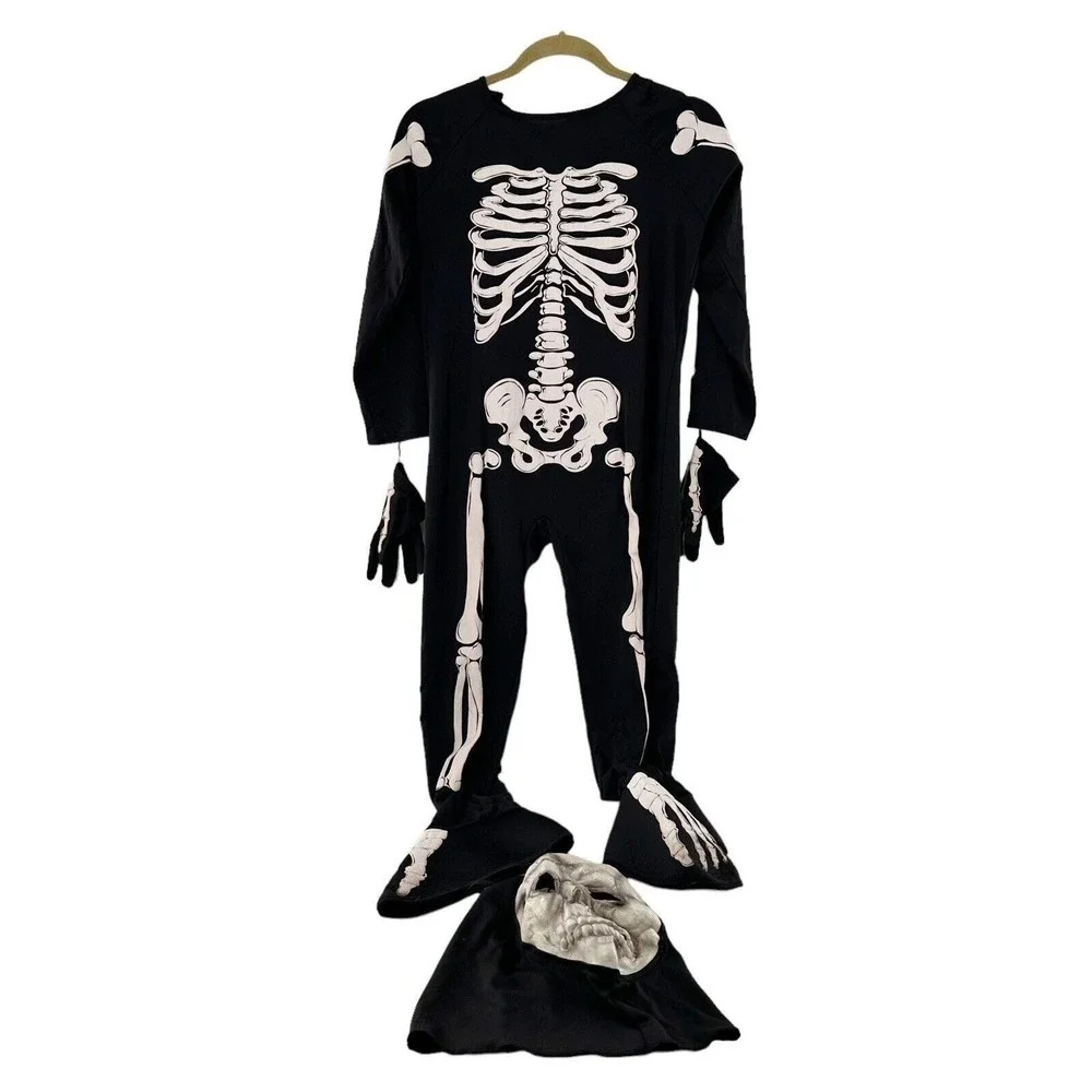 Skeleton Halloween Costume Small 7-8‎ Hallows Eve Gloves Mask Kids Youth